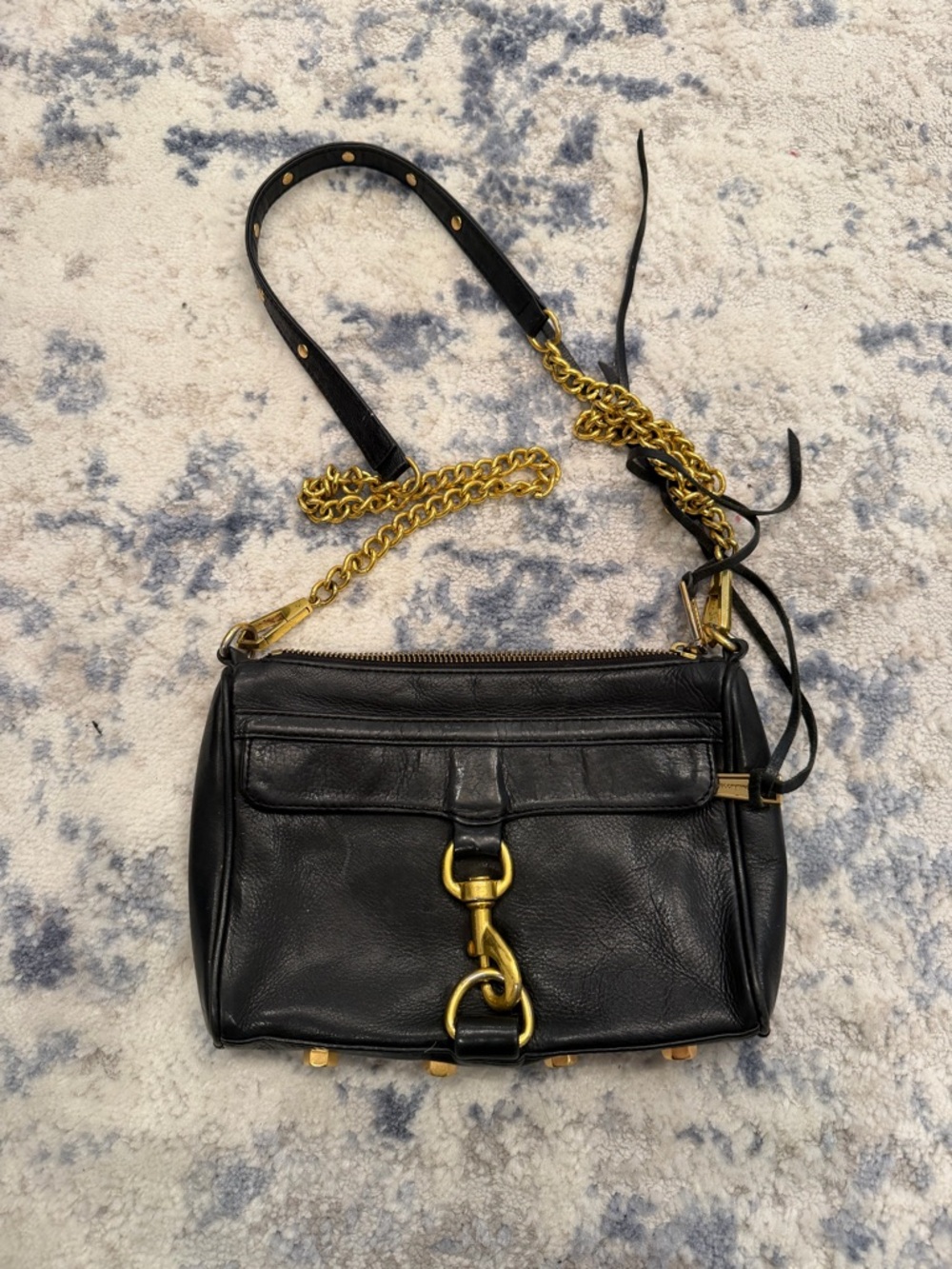 Rebecca Minkoff Black Leather Shoulder Bag with Gold Hardware